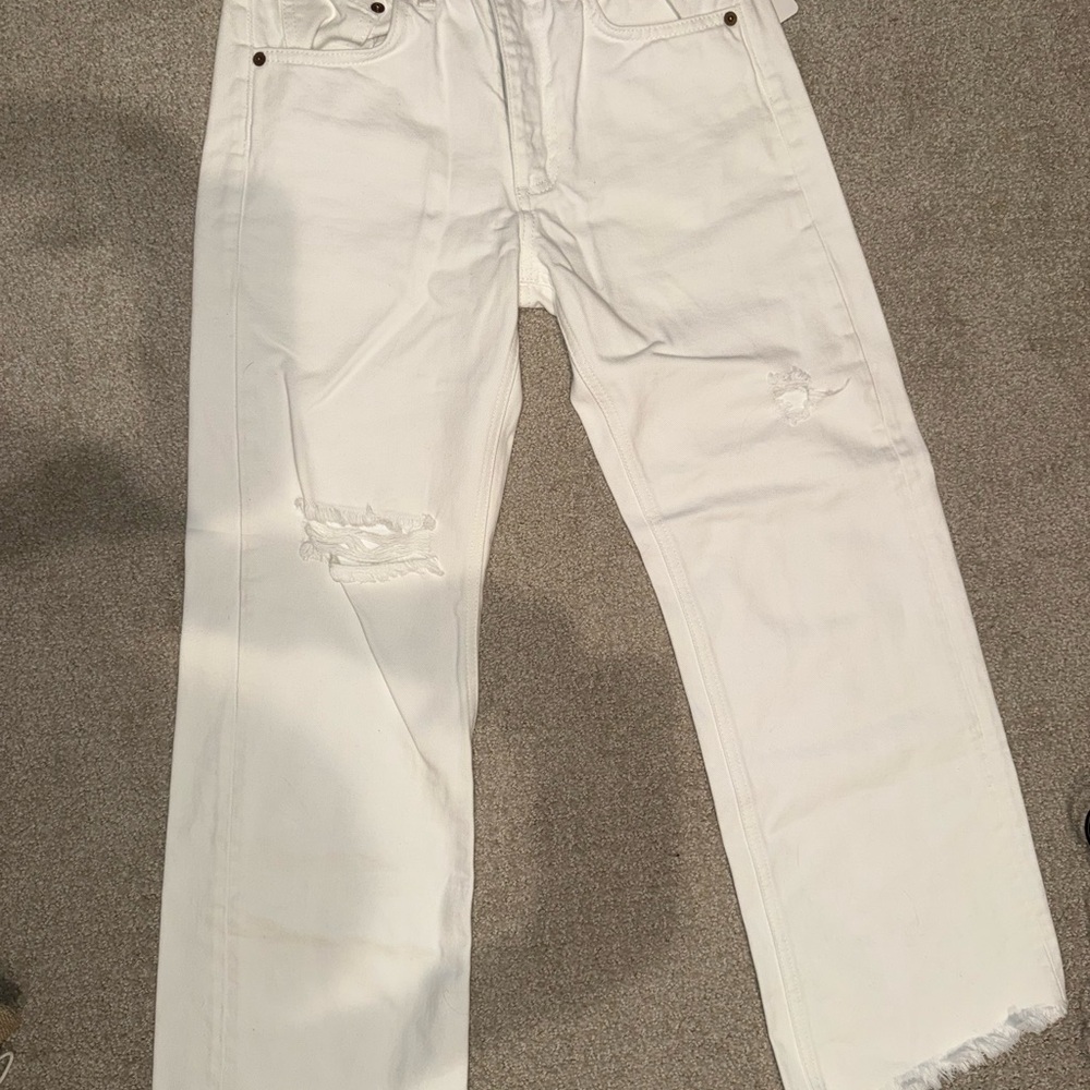Women's White Distressed Cropped Jeans - Raey
